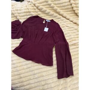 Woman’s Burgundy, Long Sleeved, Naked, Zebra Dressy Blouse Holiday Shirt Small